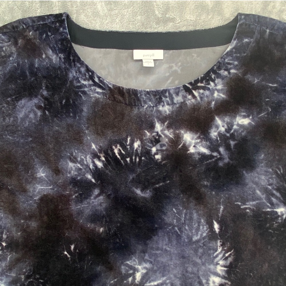 Pure Jill J. Jill Top Womens Large Navy Blue Tie Dye Velvet Oversized Boxy Top